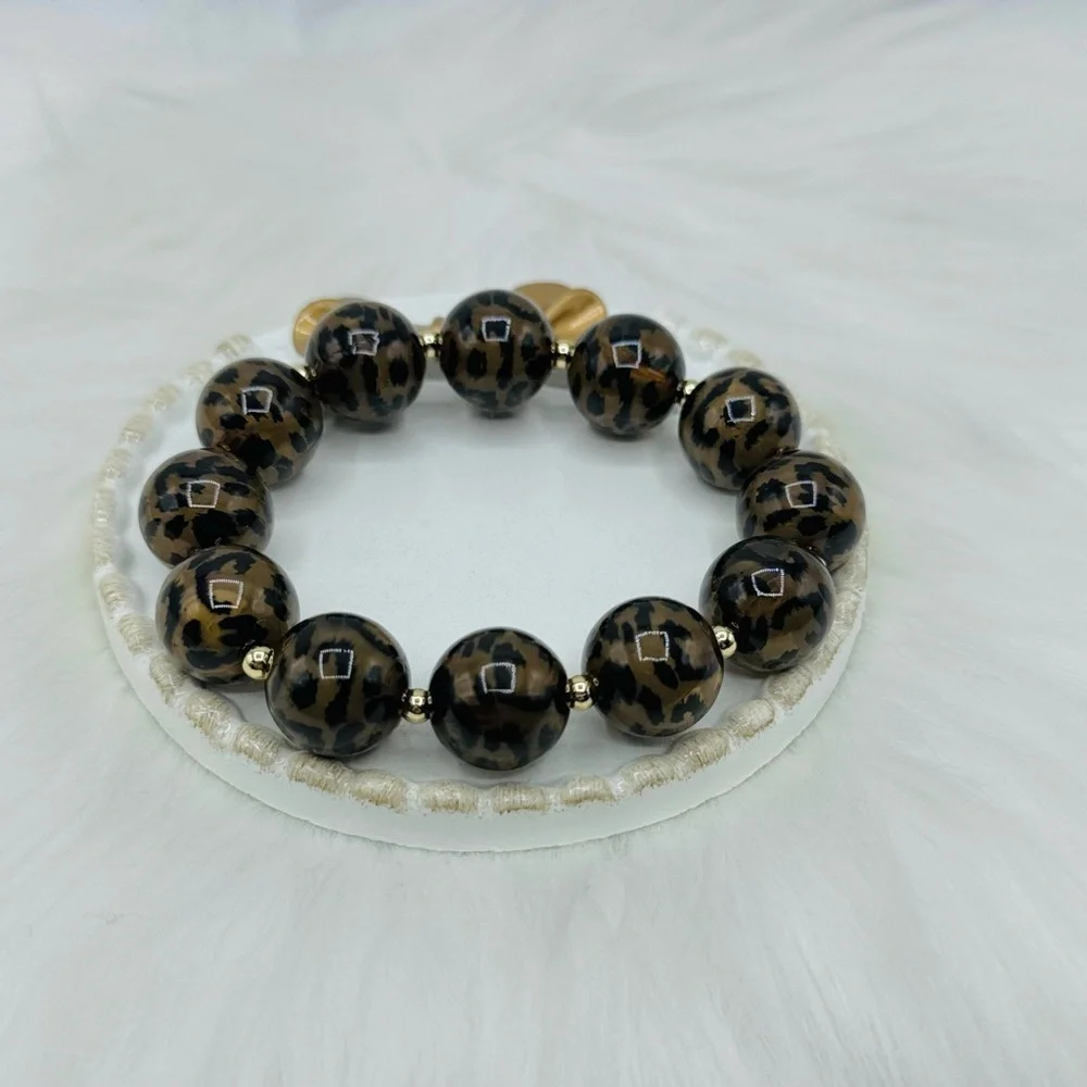 Leopard Print 12mm Beaded Bracelet